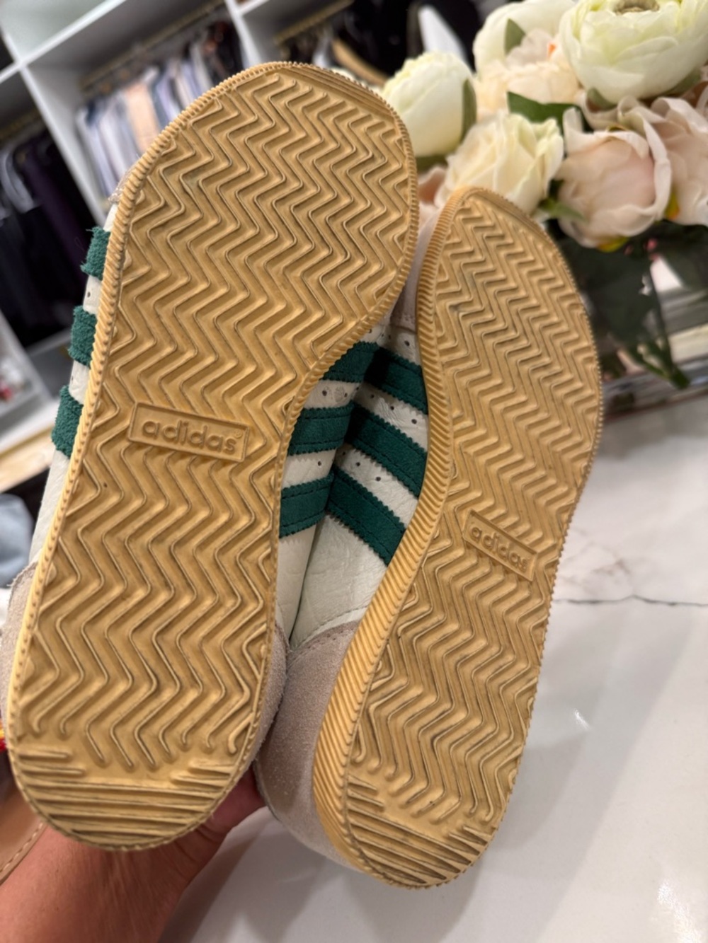 adidas Japan Leather Sneakers in White and Green with Gum Sole - Picture 5 of 6